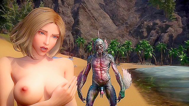Deep Ones Hot Blonde in Thrilling 3D Monster Porn Threesome