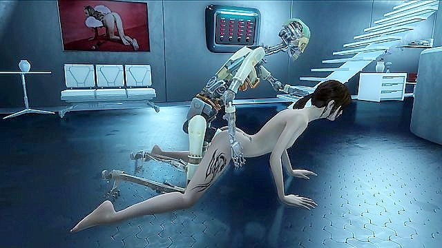 Robot from Fallout 4 Double Penetrates Petite Slut with Two Cocks