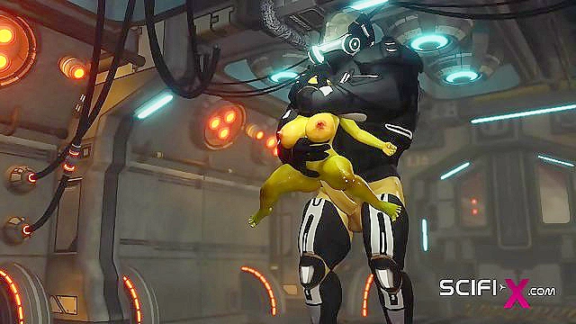Green Alien Seductress Gets Pleasured by Massive Cock in Starship Encounter