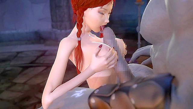 Busty Redhead Sorceress Pleasures Ogre with Titfuck and Seductive Lick