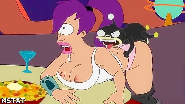 Amy Rides a Cock Amidst Futurama Party Chaos with Wild Abandon