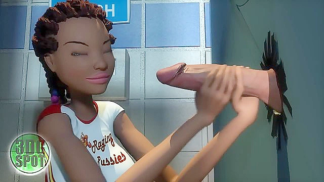 Ebony Cheerleader Satisfies Cock in Glory Hole During School Day