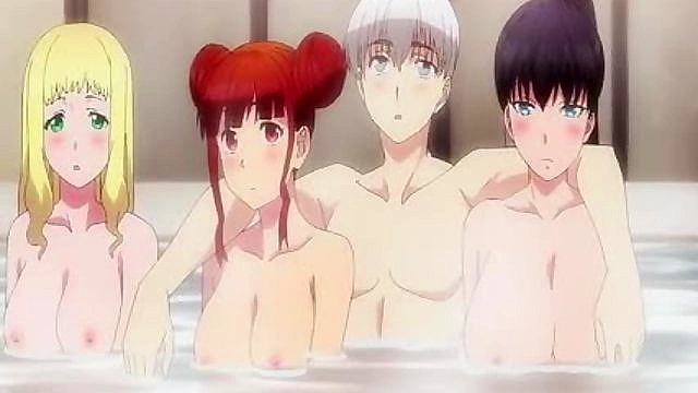 Three Anime Girls 18+  Seduce Guy with Busty Shower Fun in World’s End Harem 9