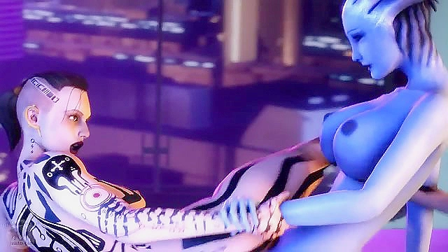 Space Girls 18+ Pleasures Blue Alien with Tender Licking and Fingerplay