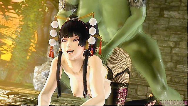Nyotengu Pleasures Herself with a Massive Orc Futanari Cock Oral Session