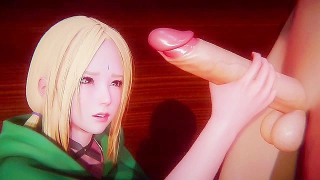 Tsunade Kneels Down to Pleasure a Massive Cock with Her Busty Charms