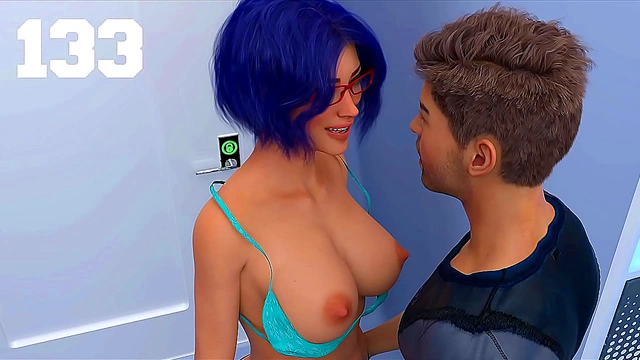 Blue-Haired Busty Milf Desires Cock in Seductive Outfit Amidst Stranded Space Thrills