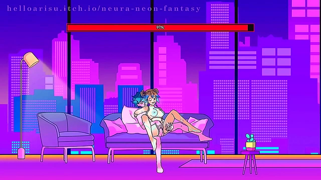 Cute Anime Babe Tempts in Vibrant Neon World for Steamy Hentai Adventure