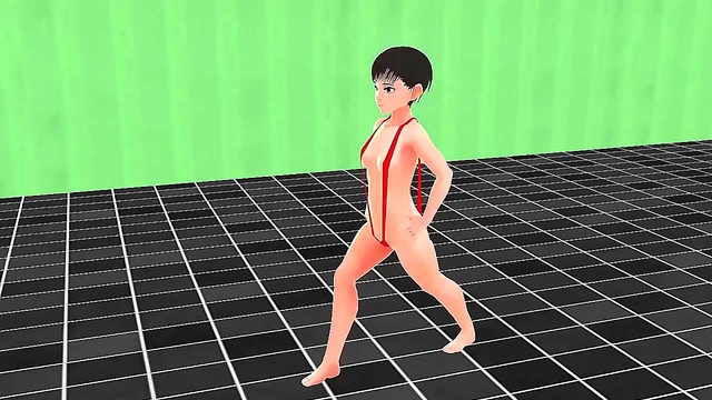 Seductive Anime Babe Flashes Nipples inTiny 18+ Bikini During Steamy Swim