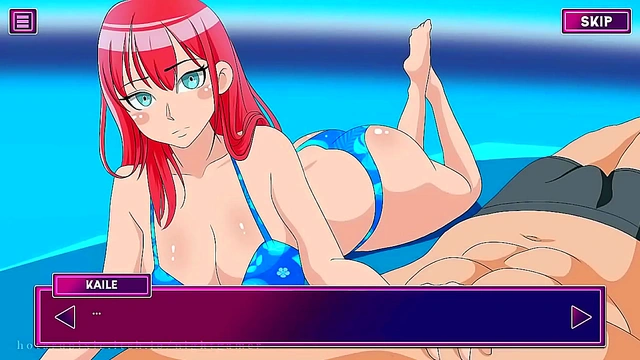 Cute Anime Nightgamer Tempts with Sensual Pleasure by the Pool