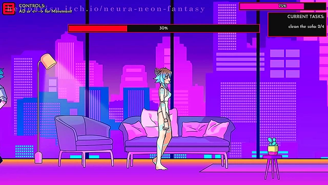 Adorable Anime Girls 18+ Tempts in Vibrant Neon World for Steamy Pleasure