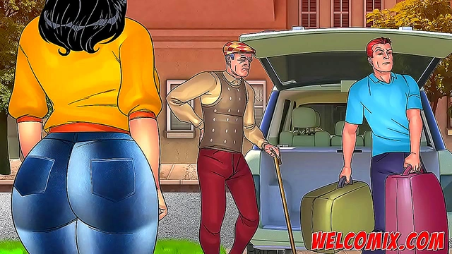 Unsuspecting Old Man Seduced by Busty Cartoon Visitor in Surprising Encounter