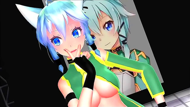 Sinon Delivers Mind-Blowing blowjob Action in SAO MMD Scene