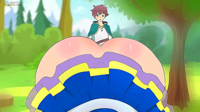 Aqua Tempts Kazuma with Her Sultry Skirt for Steamy Milf Anime Fun