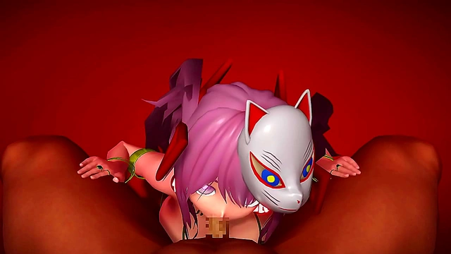 Masked hentai goddess rides dick hard for intense CGI orgasm session