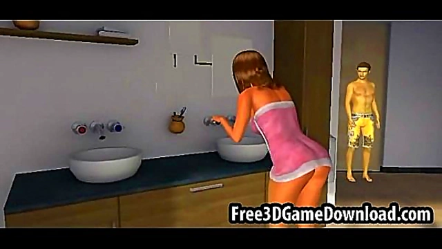 Sensual 3D Cartoon Beauty with Luscious Locks Enjoys Playful Touches and Teasing