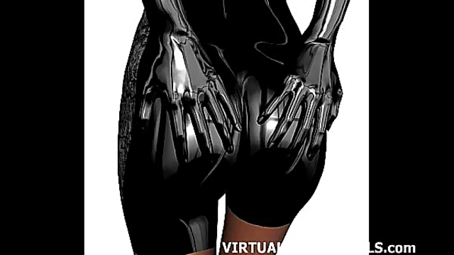 Sci-Fi hentai babe tempts with skin-tight catsuit blowjob excitement