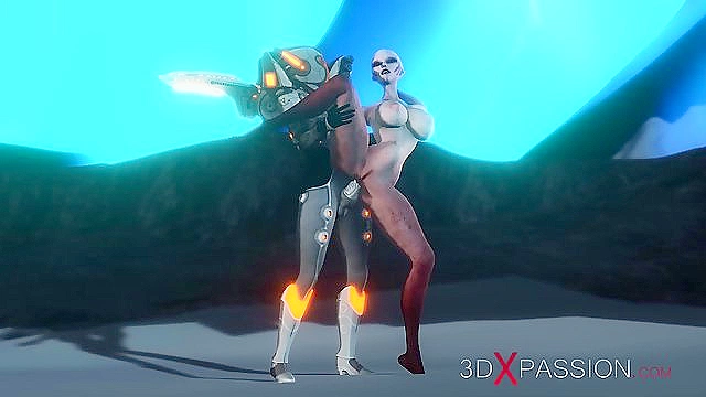 Futanari Explorer Fucks Alien Woman Hard in Sci-Fi Exosuit Encounter