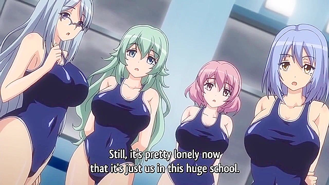 Busty Girls 18+  in Swimsuits Satisfy Their Desires During Frozen Time at School
