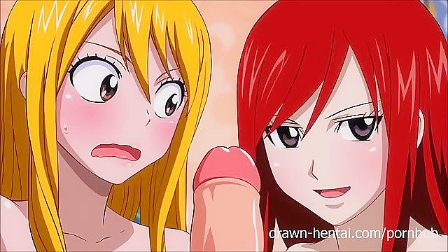 Natsu Pleasures Erza and Lucy with Intimate Passion in Fairy Tail Scene