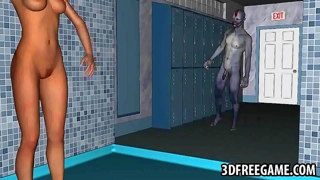 3D Babe Pleasures Zombie with Oral Delights Before Intense Shower Sex