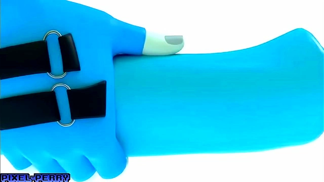 Cute MLP Futanari Pony Dazzles in Blue Vinyl, Teasing with a Seductive Lollipop Blowjob