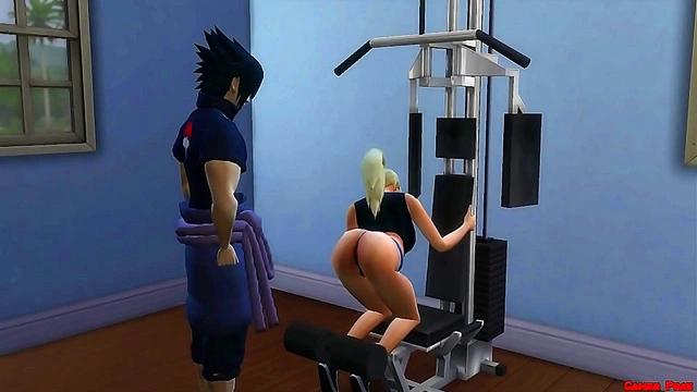 Cuckolded Husband Watches MILF Wife Seductively Trained for Erotic Anime Fitness Session
