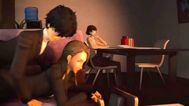 Sae Nijima Embraces Passionate Roughness on the Couch in Steamy Anime Scene