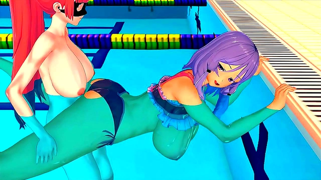 Big-Breasted Hentai Babe Moans Ecstatically While Riding Him by the Pool