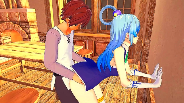 Kazuma Reveals Hidden Techniques to Pleasure Goddess Aqua in 3D Hentai Adventure