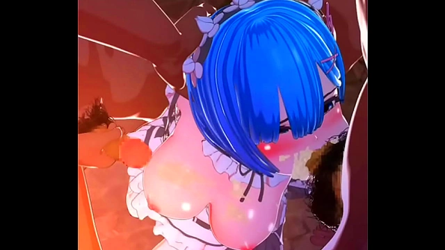 Rem Delivers Mind-Blowing blowjob, Finishing with cum inside her mouth in 3D Hentai