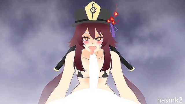 Hu Tao enchants with a divine blowjob in mesmerizing Hentaiverse scene.