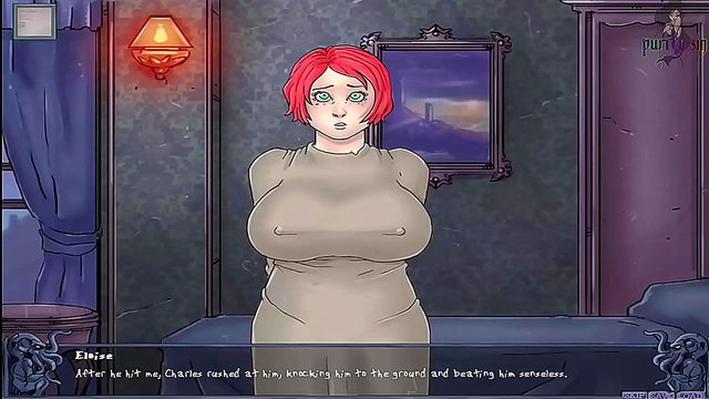 Redhead Anime Goddess Entices with voluptuous charms in Gaming Scene Seduction
