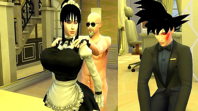 Maid Pleasures Her Boss While Cuckolded Husband Watches in Dragon Ball hentai