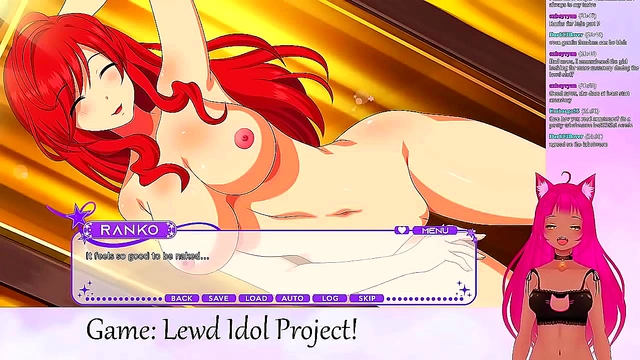 Neko VTuber Seduces in LesBIan Lingerie During Steamy Anime Gameplay Session