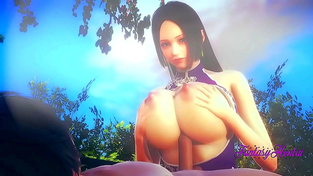 Boa Hancock Teases with Tit Play and Boobjob Before Sizzling 3D Garden Sex & Creampie