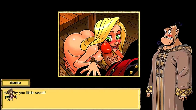 Blond Slut Repunzel Spurs On Threesome Pleasure with Hairy Anime Princesses