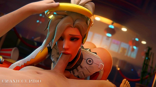 Mercy Seduces with Tender blowjob and Generous Curves in Animated Park Scene