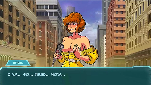April O'Neal Tempts Genie with Sultry Boob Flash in Hentai Scene