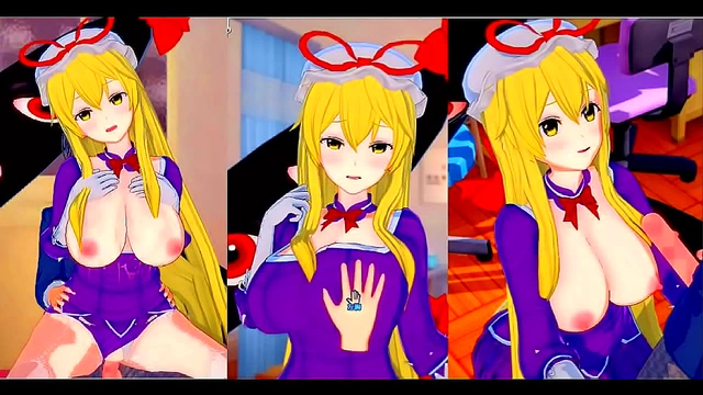 Yukari Yakumo Seduces with Her Vibrant Purple Breasts in Steamy 3D Hentai Sequence