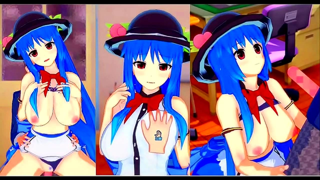 Touhou’s Big-Bosomed Hinanai Tenko Pleasures With Seductive Touch & Boob Action