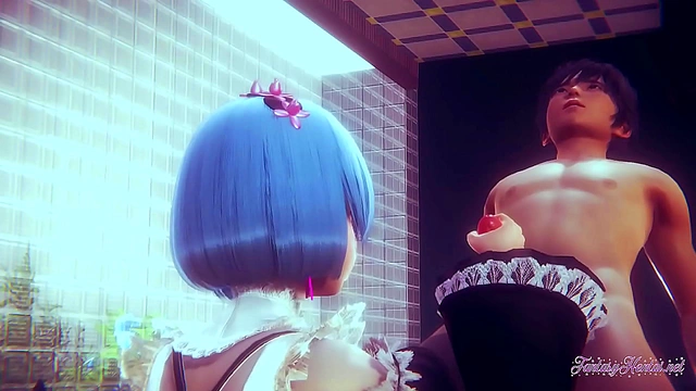 Rem Spoils Fans with Sexy Re-Zero Cosplay Handjob and Blowjob in 3D Hentai