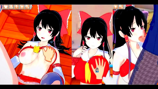 Reimu Hakurei Tempts with Busty Affection and Oral Pleasure in 3D Touhou Animation