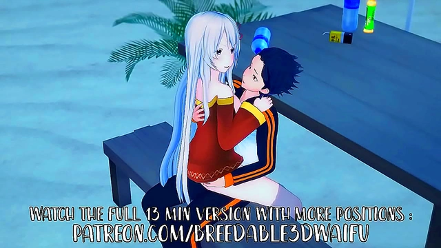 Subaru & White-Haired Echidna Enjoy Steamy Beach Sex in Swimsuits & Public Panty Tease