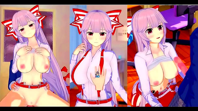 Fujiwara Beni Teases with Busty Seduction and Sensual Handjob in Touhou hentai