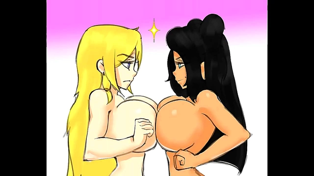Blonde vs Brunette – Steamy Hentai Catfight with Busty Action