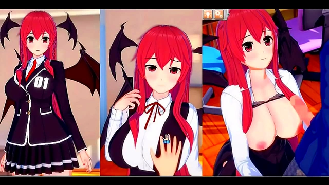 Big-Bosomed Touhou Demon Receives Pleasure with Sensual Handjob & Blowjob in Koikatsu!