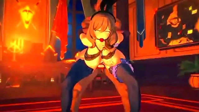 Green-Haired Seductress Takes Glory Hole Delight in Hot Hentai Action