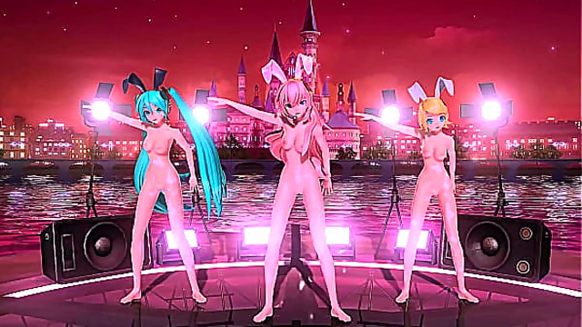 Miku, Rin & Luka as Busty Bunny Idols in Hot Vocaloid Fantasia