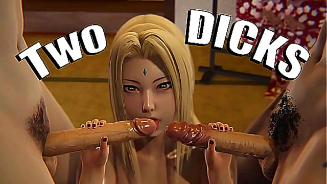 Tsunade Seduces Dual Lovers in Sultry 3D Hentai Encounter